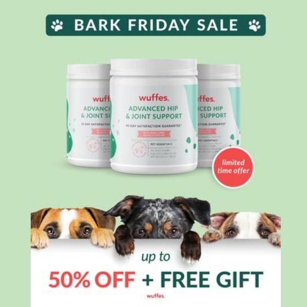 A square-format static ad for Pet Joint Support, featuring three product containers and three dog faces in an appealing, clean layout to drive seasonal sales.